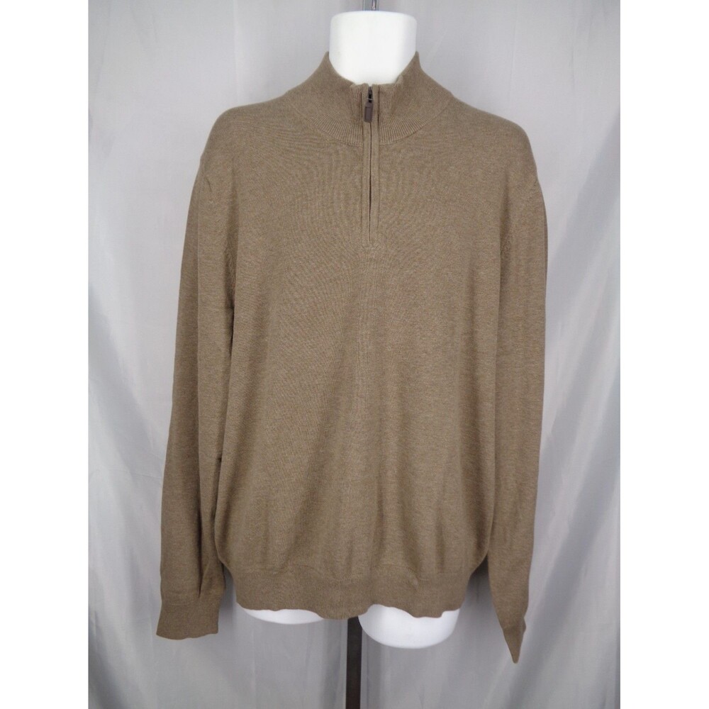 Jos A Bank Traveler Brown Pima Cotton 1/4 Zip Sweater Size XXL Men New